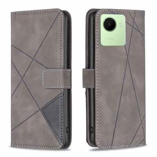 For Realme C30 Magnetic Buckle Rhombus Texture Leather Phone Case(Grey)