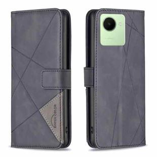 For Realme C30 Magnetic Buckle Rhombus Texture Leather Phone Case(Black)