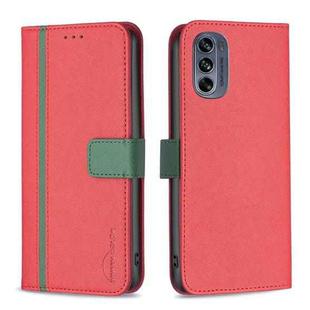 For Motorola Moto G62 BF13 Color Matching Cross Texture Leather Phone Case(Red)