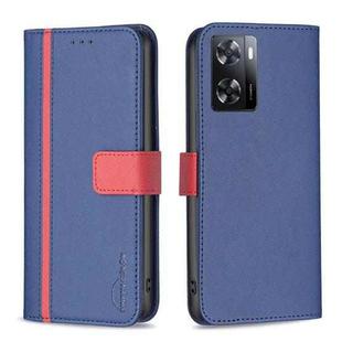 For OPPO A57 4G BF13 Color Matching Cross Texture Leather Phone Case(Blue)