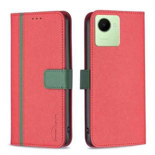 For Realme C30 BF13 Color Matching Cross Texture Leather Phone Case(Red)