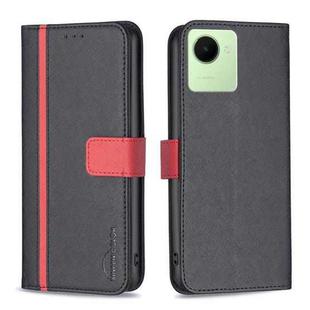 For Realme C30 BF13 Color Matching Cross Texture Leather Phone Case(Black)