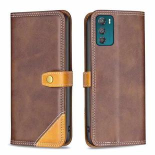 For Motorola Moto G42 4G Color Matching Double Sewing Thread Leather Phone Case(Brown)