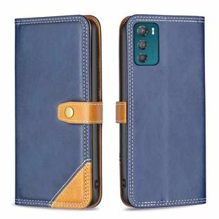 For Motorola Moto G42 4G Color Matching Double Sewing Thread Leather Phone Case(Blue)