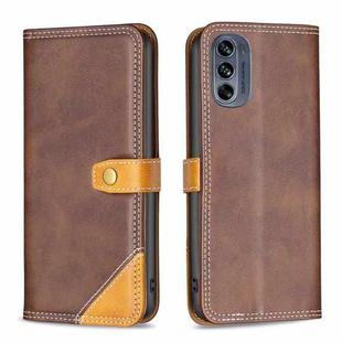 For Motorola Moto G62 Color Matching Double Sewing Thread Leather Phone Case(Brown)