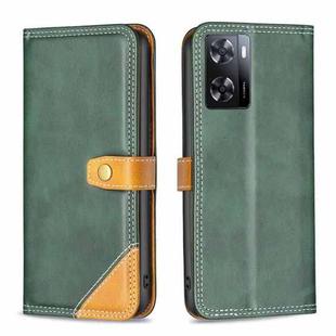 For OPPO A57 4G Color Matching Double Sewing Thread Leather Phone Case(Green)