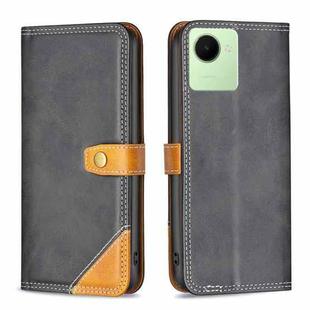 For Realme C30 Color Matching Double Sewing Thread Leather Phone Case(Black)