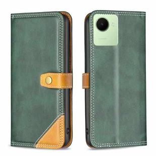 For Realme C30 Color Matching Double Sewing Thread Leather Phone Case(Green)