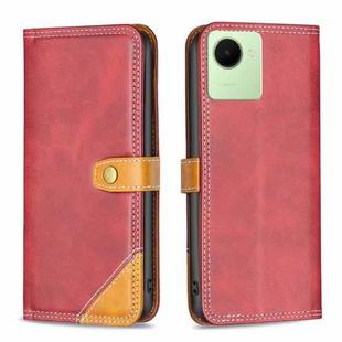 For Realme C30 Color Matching Double Sewing Thread Leather Phone Case(Red)