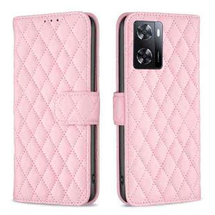 For OPPO A57 4G Diamond Lattice Wallet Leather Flip Phone Case(Pink)
