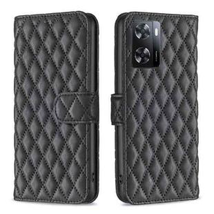 For OPPO A57 4G Diamond Lattice Wallet Leather Flip Phone Case(Black)