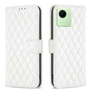 For Realme C30 Diamond Lattice Wallet Leather Flip Phone Case(White)