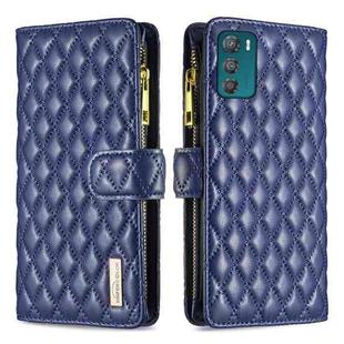 For Motorola Moto G42 4G Diamond Lattice Zipper Wallet Leather Flip Phone Case(Blue)