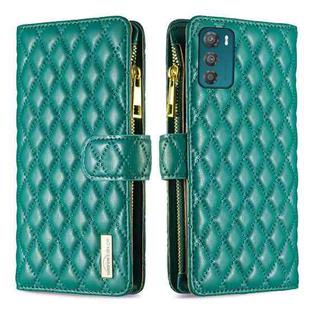For Motorola Moto G42 4G Diamond Lattice Zipper Wallet Leather Flip Phone Case(Green)