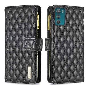 For Motorola Moto G42 4G Diamond Lattice Zipper Wallet Leather Flip Phone Case(Black)