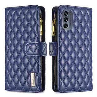 For Motorola Moto G62 Diamond Lattice Zipper Wallet Leather Flip Phone Case(Blue)