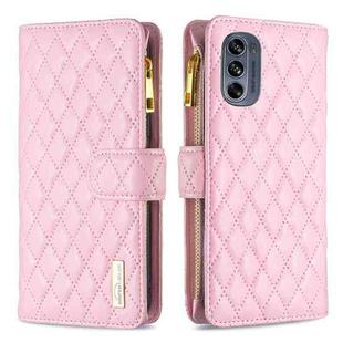 For Motorola Moto G62 Diamond Lattice Zipper Wallet Leather Flip Phone Case(Pink)