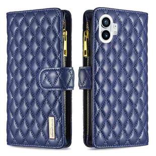 For Nothing Phone 1 Diamond Lattice Zipper Wallet Leather Flip Phone Case(Blue)