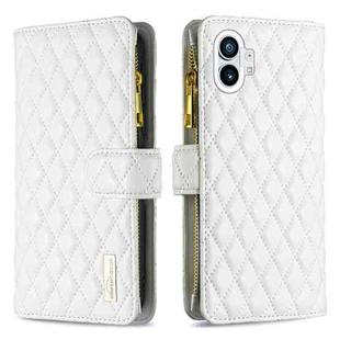 For Nothing Phone 1 Diamond Lattice Zipper Wallet Leather Flip Phone Case(White)