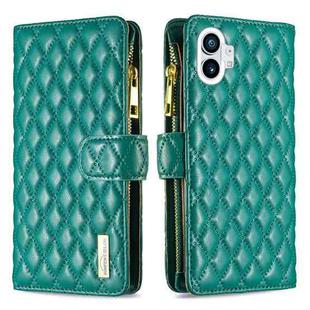 For Nothing Phone 1 Diamond Lattice Zipper Wallet Leather Flip Phone Case(Green)