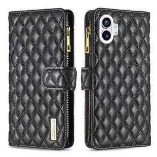 For Nothing Phone 1 Diamond Lattice Zipper Wallet Leather Flip Phone Case(Black)