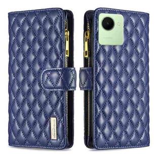 For Realme C30 Diamond Lattice Zipper Wallet Leather Flip Phone Case(Blue)