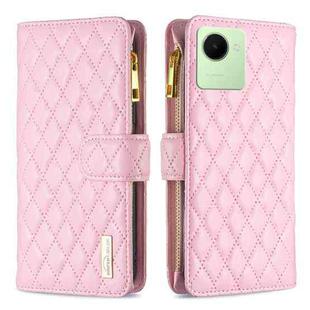 For Realme C30 Diamond Lattice Zipper Wallet Leather Flip Phone Case(Pink)