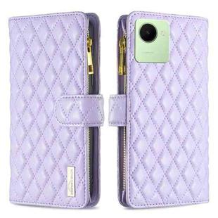 For Realme C30 Diamond Lattice Zipper Wallet Leather Flip Phone Case(Purple)
