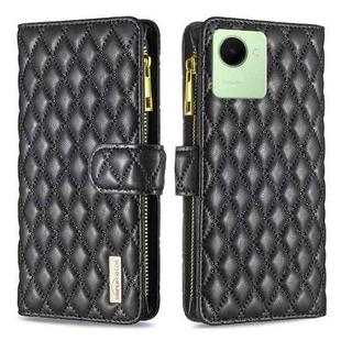 For Realme C30 Diamond Lattice Zipper Wallet Leather Flip Phone Case(Black)