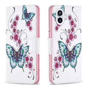 For Nothing Phone 1 Colored Drawing Leather Phone Case(Peach Blossom Butterfly)