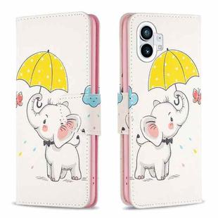 For Nothing Phone 1 Colored Drawing Leather Phone Case(Umbrella Elephant)