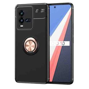 For vivo iQOO 10 Metal Ring Holder TPU Phone Case(Black+Rose Gold)