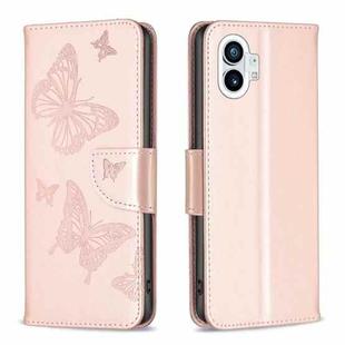For Nothing Phone 1 Two Butterflies Embossing Leather Phone Case(Rose Gold)