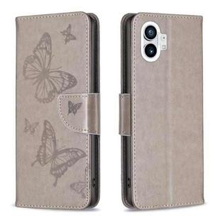 For Nothing Phone 1 Two Butterflies Embossing Leather Phone Case(Grey)