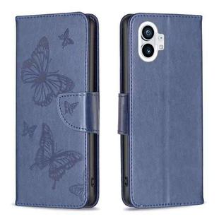 For Nothing Phone 1 Two Butterflies Embossing Leather Phone Case(Blue)