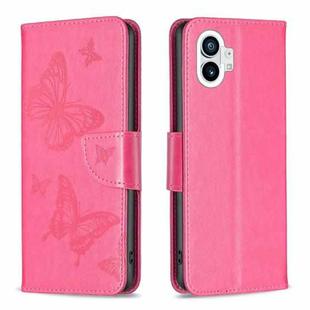 For Nothing Phone 1 Two Butterflies Embossing Leather Phone Case(Rose Red)