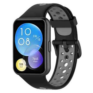 For Huawei Watch Fit 2 Two-Color Breathable Silicone Watch Band(Black+Grey)