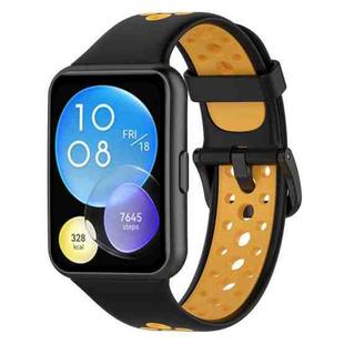 For Huawei Watch Fit 2 Two-Color Breathable Silicone Watch Band(Black+Yellow)