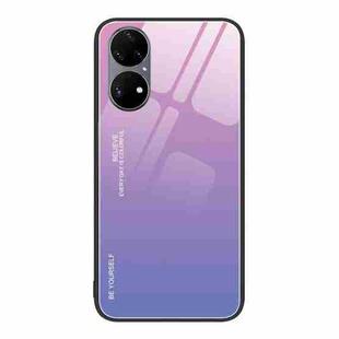 For Huawei P50 Pro Gradient Color Glass Case(Pink Purple)