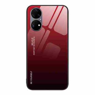 For Huawei P50 Pro Gradient Color Glass Case(Red Black)