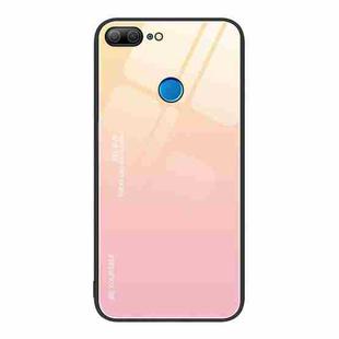 For Honor 9 Lite Gradient Color Glass Phone Case(Yellow Pink)