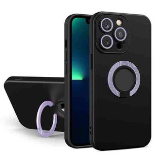 For iPhone 11 Contrast Color TPU Holder Phone Case (Black+Purple)