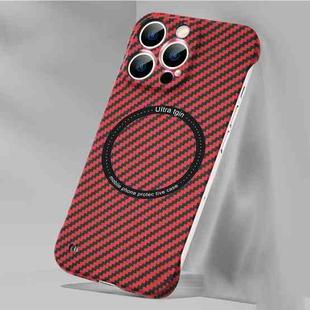 For iPhone 14 Rimless Carbon Fiber Texture MagSafe Magnetic Case (Red)