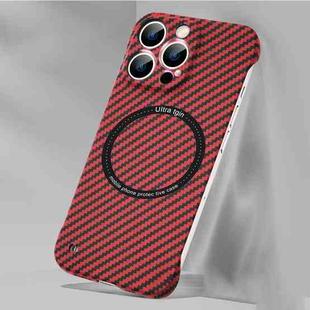 For iPhone 14 Plus Rimless Carbon Fiber Texture MagSafe Magnetic Case (Red)