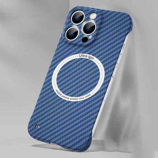 For iPhone 14 Plus Rimless Carbon Fiber Texture MagSafe Magnetic Case (Blue)