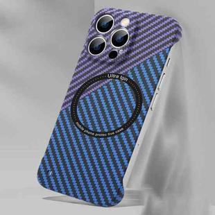 For iPhone 14 Pro Max Rimless Carbon Fiber Texture MagSafe Magnetic Case (Blue+Purple)