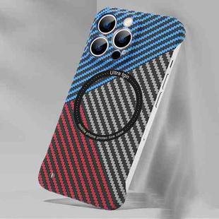 For iPhone 12 Pro Max Rimless Carbon Fiber Texture MagSafe Magnetic Case(Blue+Black+Red)