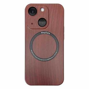 For iPhone 14 Plus Skin Feel Wood Texture MagSafe Magnetic Phone Case (Red)