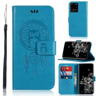 For Galaxy S20 Ultra Wind Chime Owl Embossing Pattern Horizontal Flip Leather Case with Holder & Card Slots & Wallet(Blue)