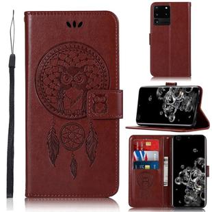 For Galaxy S20 Ultra Wind Chime Owl Embossing Pattern Horizontal Flip Leather Case with Holder & Card Slots & Wallet(Brown)